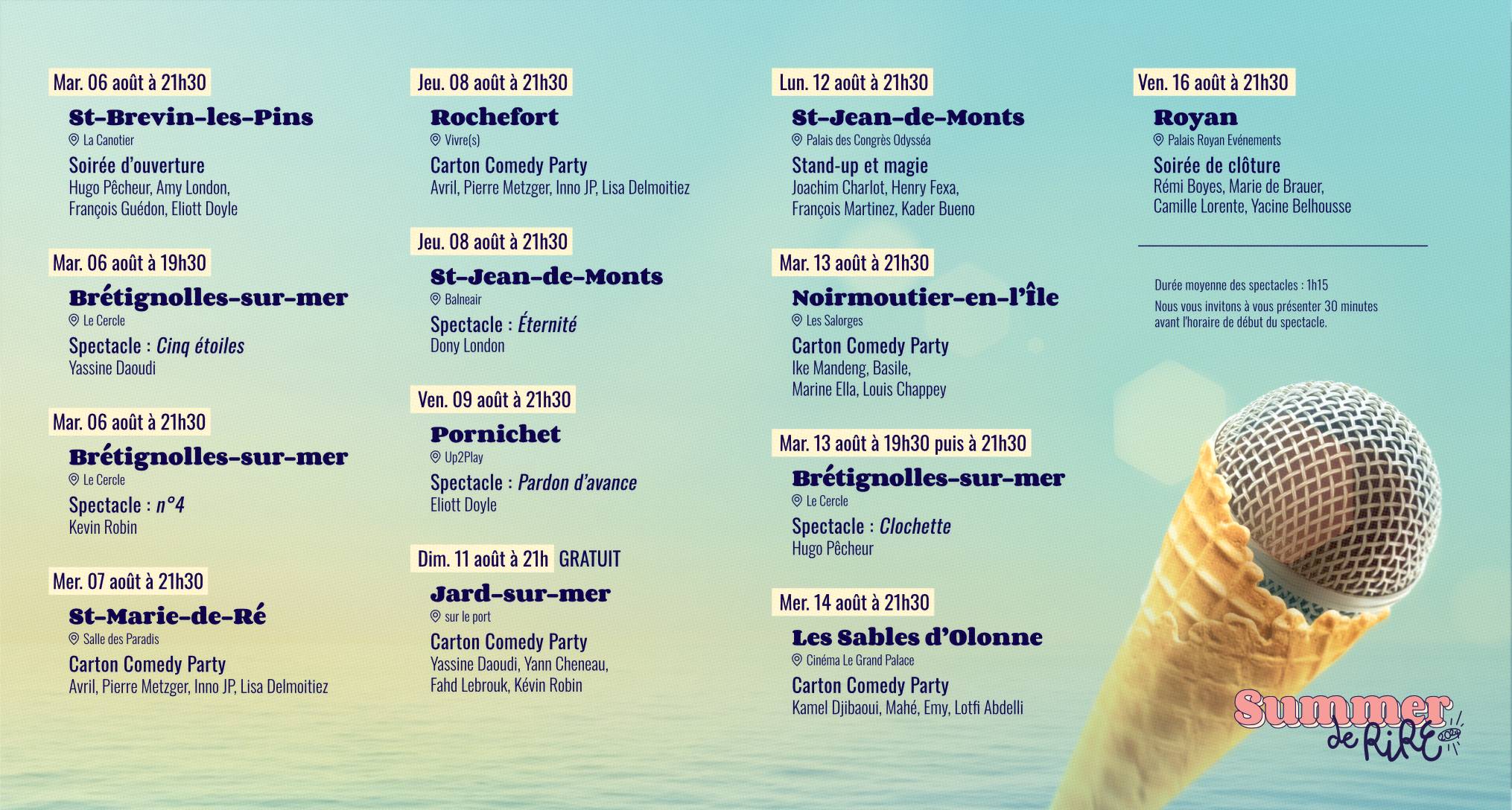 Summer du Rire 2024 - Calendrier