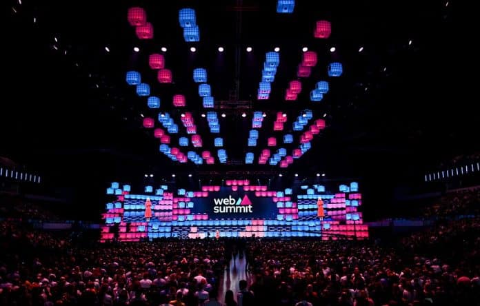 13 November 2023; Katherine Maher, CEO, Web Summit during the opening night of Web Summit 2023 at the Altice Arena in Lisbon, Portugal. Photo by Lukas SchulzeWeb Summit via Sportsfile